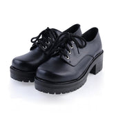 Black Synthetic Leather Round Toe Military Style Platform Lolita Shoes